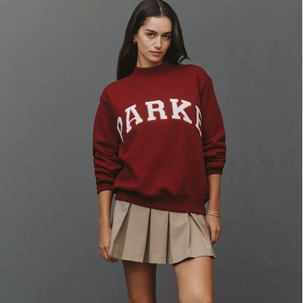 PARKE varsity mock neck sweater in maroon S/M